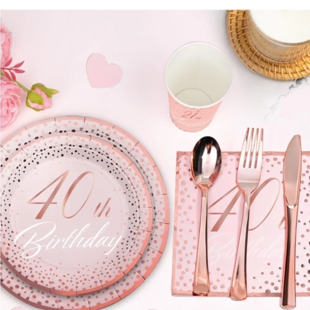 Pink and Gold Disposable Tableware Set for Parties